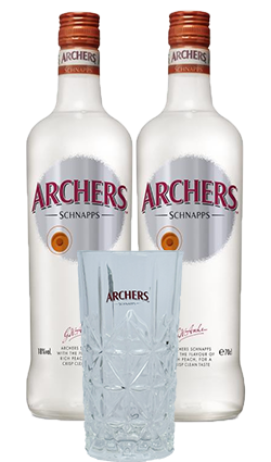Archers Peach Schnapps 700ml x2 + Glass