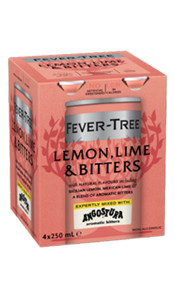Fever Tree Lemon, Lime, & Bitters with Angostura 250ml 4pk CANS (Pink)