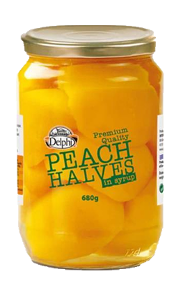 Delphi Greek Peach Halves 680gm Glass Jar