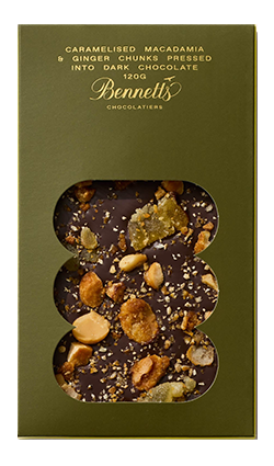 Macadamia & Ginger Chocolate Bennetts 120g