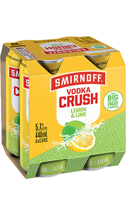 DAMAGED Smirnoff Crush Lemon Lime 440ml 4pk CANS  (BB 17/7/26)