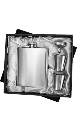 Stainless Steel Flask 4pcs Set Silver Silk Giftbox
