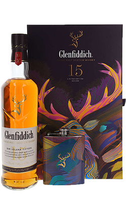 Glenfiddich 15YO Solera Fifteen 700ml + Hip Flask Gift Pack